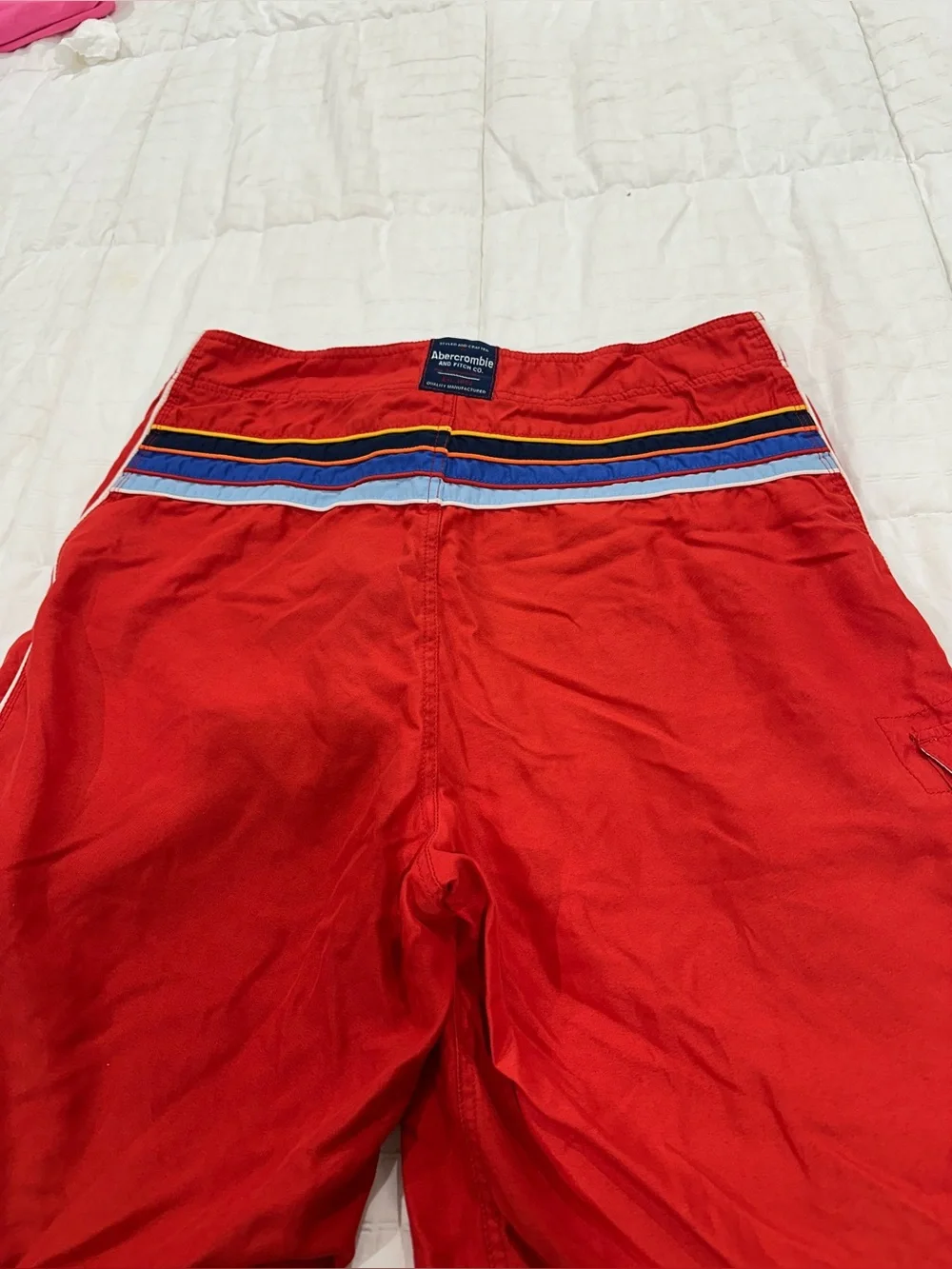Abercrombie & Fitch Red Men’s Swim Board Shorts with Striped Waistband